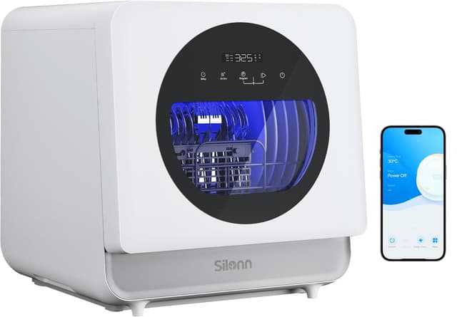 Silonn Portable Countertop Dishwasher with App Control, Mini Dishwasher with 5L Water Tank for Apartments/RVs No Hookup Needed, Dish washer with 8 Wash Programs 4 Place Settings Auto Air Dry