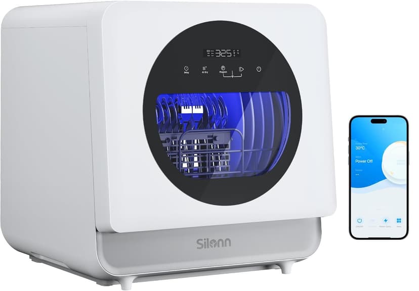 Silonn Portable Countertop Dishwasher with App Control, Mini Dishwasher with 5L Water Tank for Apartments/RVs No Hookup Needed, Dish washer with 8 Wash Programs 4 Place Settings Auto Air Dry