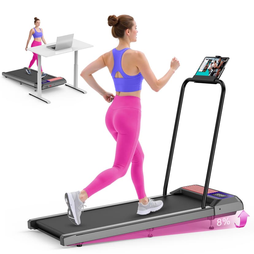 HCOIW Walking Treadmill Pad with Incline - Portable Under Desk Treadmill, Walking Mat Pad with Handle Bar, 2.5HP Low Noise, 2 in 1 Treadmills for Home Office, Remote Control with LED Screen 270LBS