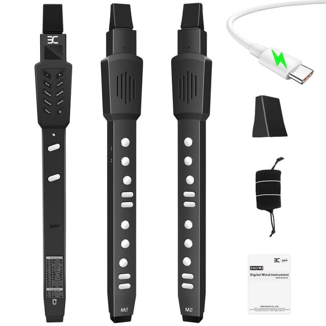 EX Electric Digital Wind Instrument, Electric Saxophone, with 12 Tones, 3 Fingering Modes, 3-Octave Range, Auto Vibrato & Transpose, Bluetooth MIDI & Rechargeable, Black