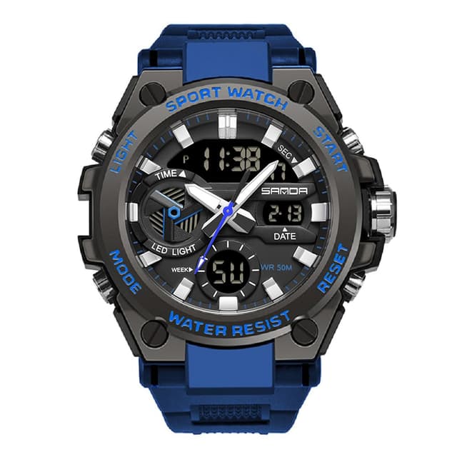 KXAITO Men's Watches Sports Outdoor Waterproof Military Watch Date Multi Function Tactics LED Alarm Stopwatch (3311 Blue)