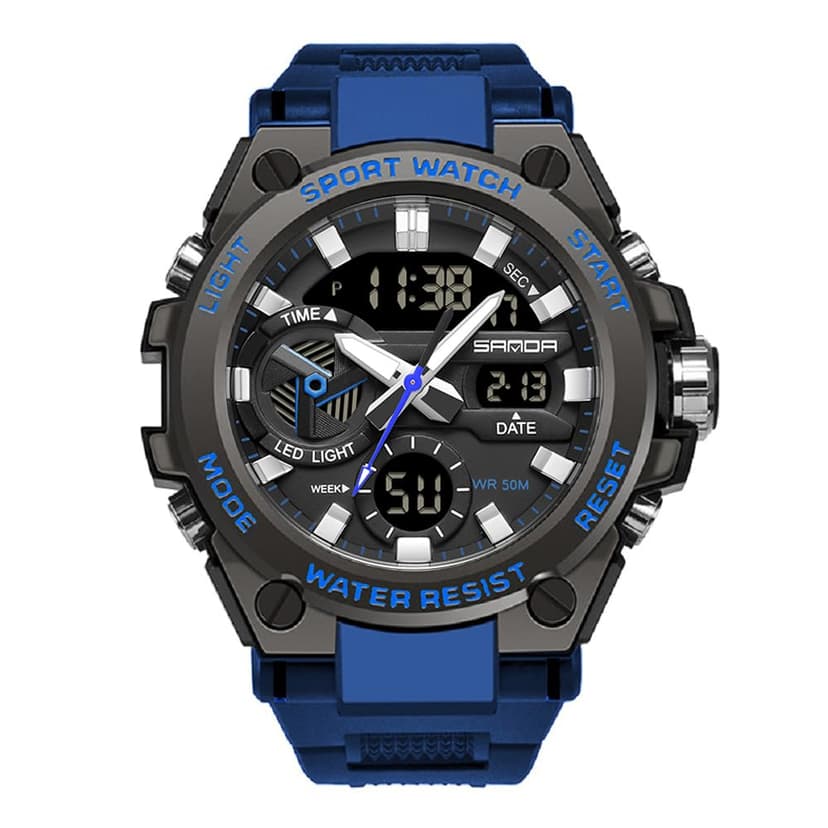 KXAITO Men's Watches Sports Outdoor Waterproof Military Watch Date Multi Function Tactics LED Alarm Stopwatch (3311 Blue)