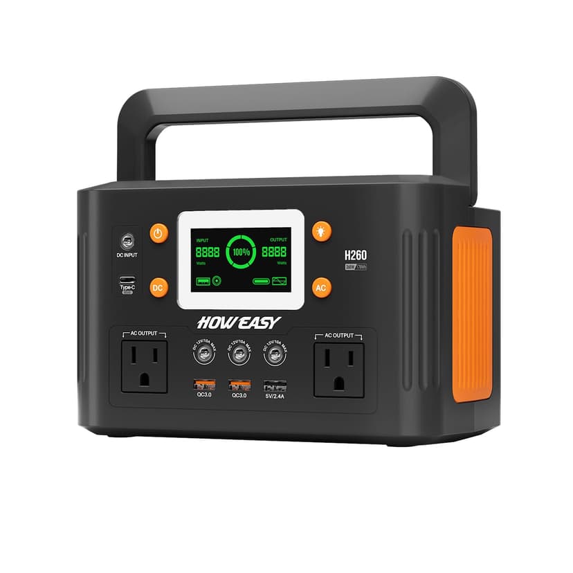 HOWEASY Portable Power Station,260W(500W peak) Solar Generator with PD 65W,110V Pure Sine Wave AC Outlet, 48000mAh Backup Lithium Battery for Outdoor Camping Travel Home Emergency