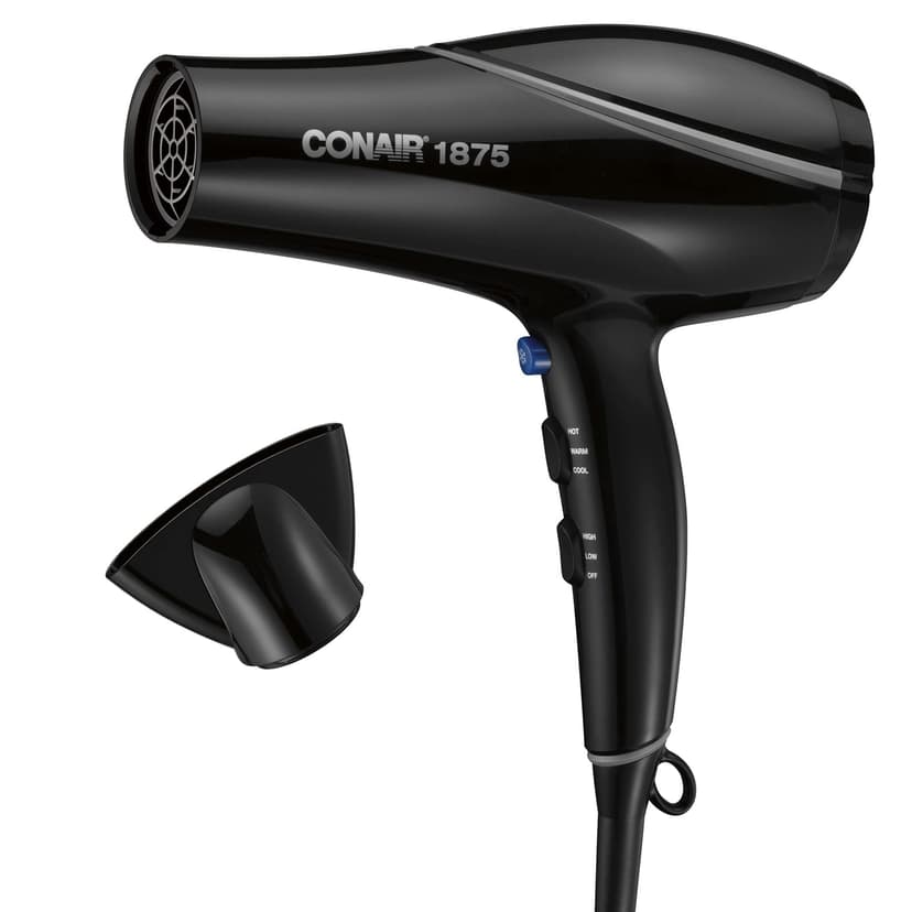 Conair Hair Dryer Style & Shine Natural Crystal Collection, 1875W Hairdryer, 3 Heat Settings, 2 Speeds, Blow Dryer with Concentrator Attachment, Ionic & Hematite-Infused Ceramic Technology, Black