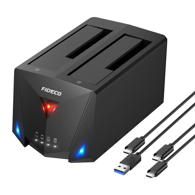 FIDECO USB 3.2 Gen 1 to Hard Drive Docking Station, Hard Drive Dock for 2.5 or 3.5 inch SATA I/II/III HDD SSD with Hard Drive Duplicator/Offline Clone Function and 2 USB Cables, Support UASP