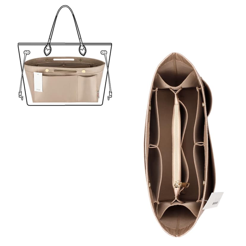 ZTUJO Purse Organizer Insert For Handbags, Silky Bag Organizer With 2 Zippers For Speedy Neverful Tote and More (Beige, Small)