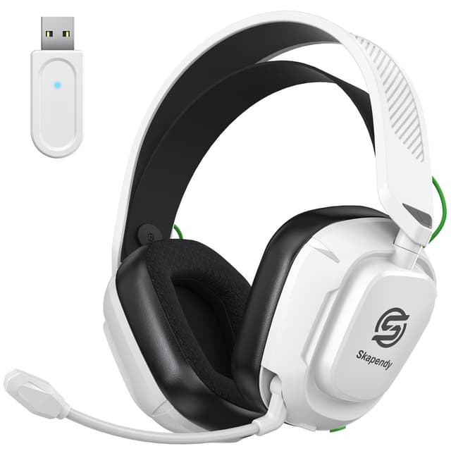 SKAPENDY 2.4GHz Wireless Gaming Headset for PS5, PS4, Switch, Mac, PC, Ultra-Low Latency, 50+ Hr Battery, Stereo Sound Bluetooth Gaming Headphones with Noise-Canceling Mic, Classic Black White