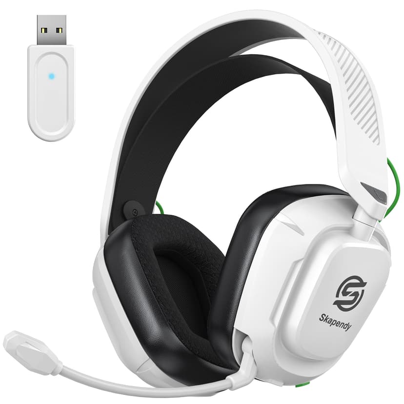 SKAPENDY 2.4GHz Wireless Gaming Headset for PS5, PS4, Switch, Mac, PC, Ultra-Low Latency, 50+ Hr Battery, Stereo Sound Bluetooth Gaming Headphones with Noise-Canceling Mic, Classic Black White