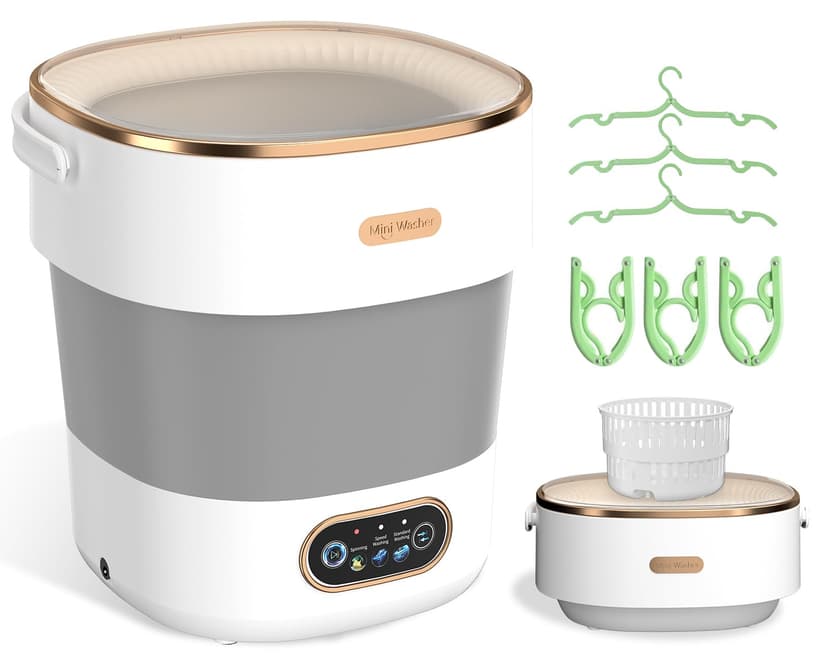 Portable Washing Machine, Folding 16L Mini Washer and Spin-Dryer With Hanger, Large Capacity Small Compact Laundry Machine of Underwear, Baby Clothes, for Apartments, Dormitories, RV, Travel, (White)