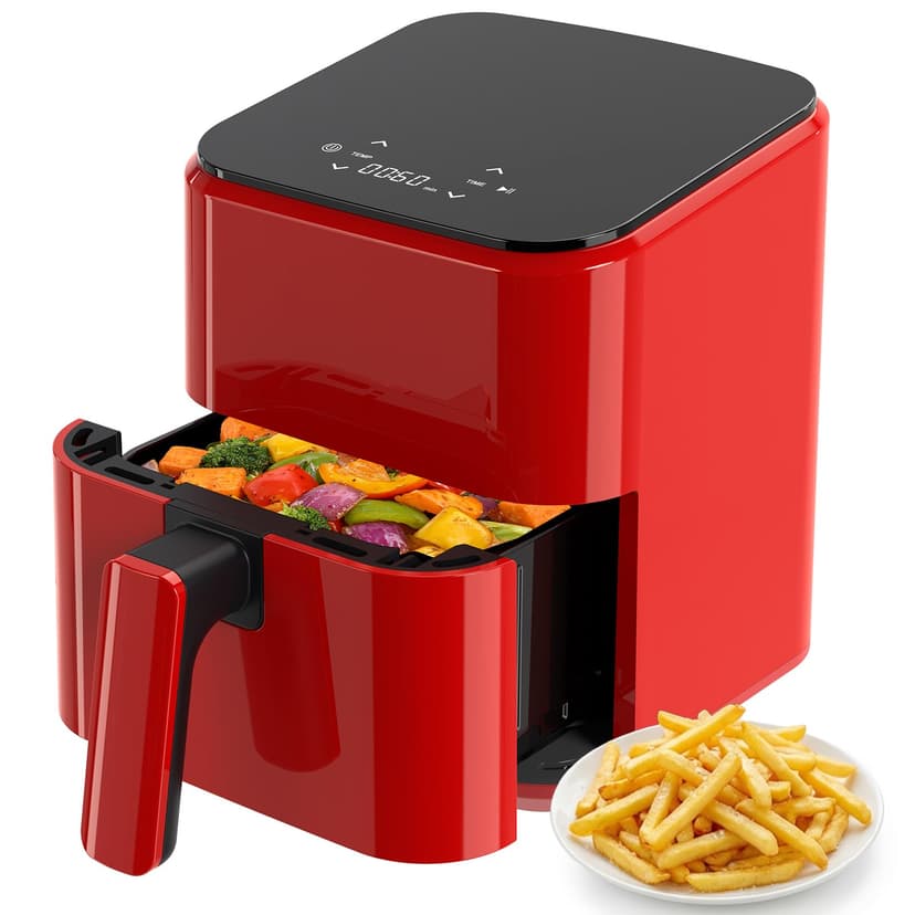 OLIXIS 3QT Air Fryer, Small Air Fryer with Digital PP Touch Panel, 400℉ Max Temp, Overheat Protection and Auto Shut-off, Nonstick and Dishwasher Safe Basket for Roast, Bake, Broil, Reheat, Red