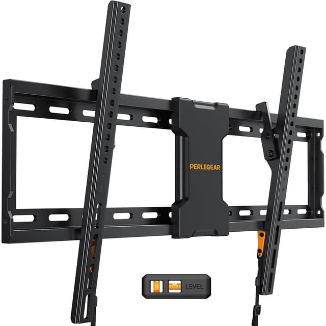 Perlegear Tilting TV Wall Mount for Most 37-82 inch TVs up to 132 lbs, Low Profile Tilt TV Mount Wall Bracket for Flat or Curved TVs, Fits 24”/18”/16” Studs, Max VESA 600x400mm, PGLT2