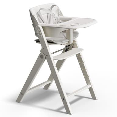 Mamazing GrowPod Pro Wooden Baby High Chair for 6 Months to 300lbs, Easy to Clean with Tray, Compact Foldable Highchair for Kitchen & Dining Room, with 5-Point Safety Harnesses and Guard Bar