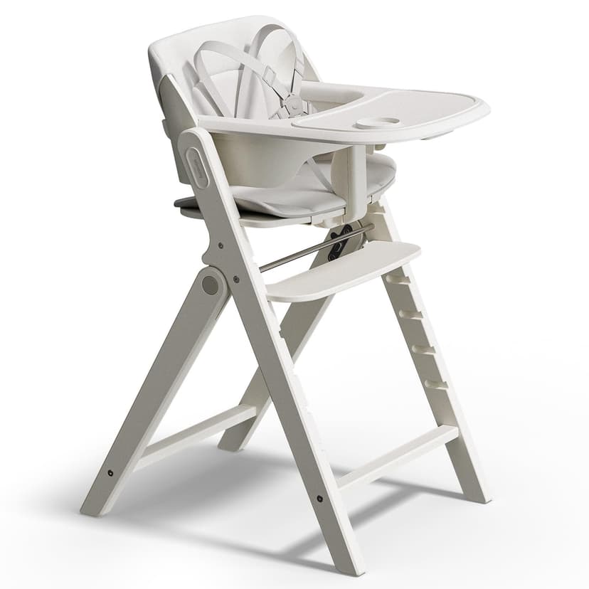 Mamazing GrowPod Pro Wooden Baby High Chair for 6 Months to 300lbs, Easy to Clean with Tray, Compact Foldable Highchair for Kitchen & Dining Room, with 5-Point Safety Harnesses and Guard Bar