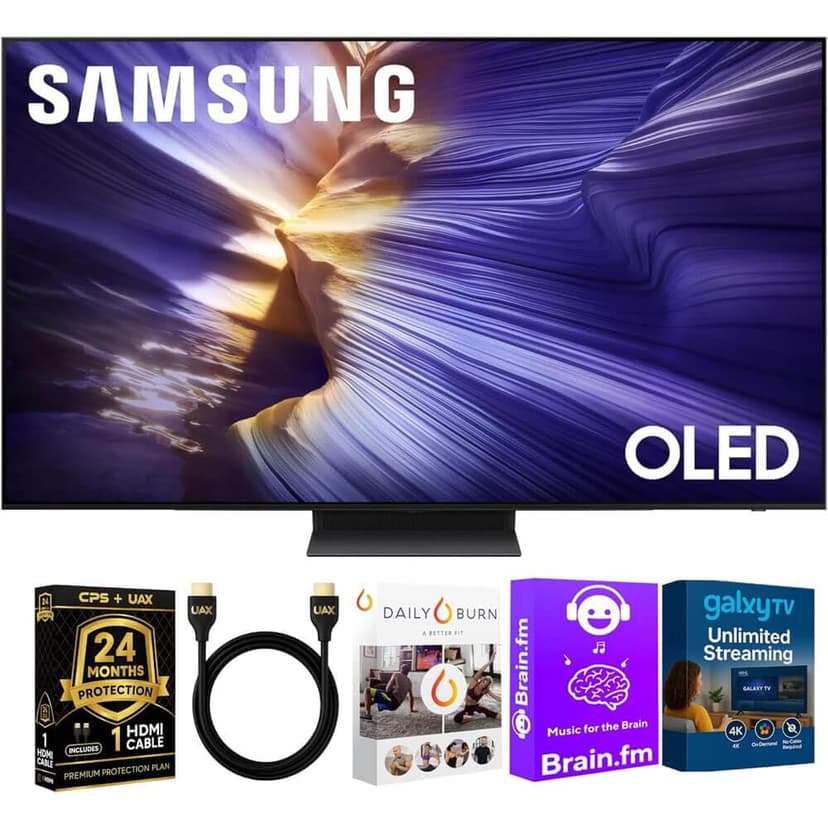 Samsung QN55S90FKIT1 OLED S90F 4K Smart TV Bundle Ultra Thin Design, HDR+, 144Hz Gaming, Alexa Built-in, AI Up