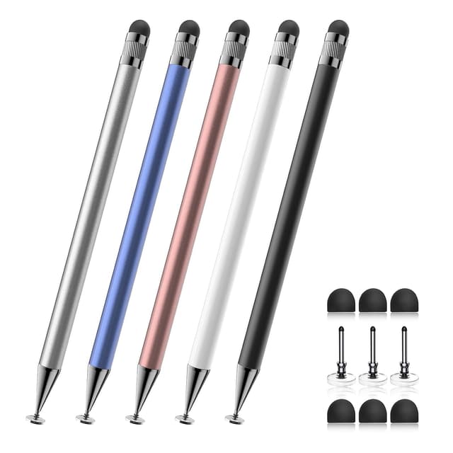 Bopomofo Stylus (5 Pcs), 2-in-1 Stylus Pen for Touch Screen, High Precision and Sensitivity, Suitable for iPhone/ipad/Android Tablets, Compatible with Touch Screens (Black/White/Blue/Rose Gold/Silver)