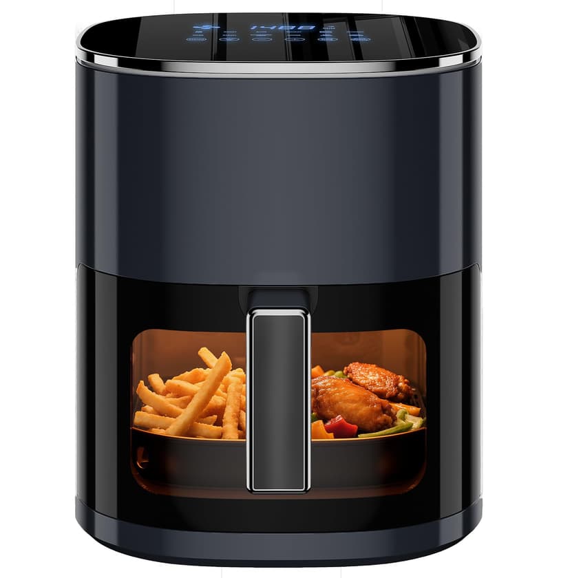 Simple Deluxe 12-in-1 Air Fryer 6.34 Qt, Digital Preset Airfryer with Visible Window, Nonstick and Dishwasher-Safe Basket, Air Fry, Roast, Bake, Dehydrate, Fries, 1700W, Black