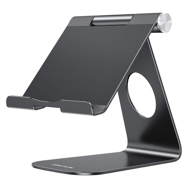OMOTON Tablet Stand Holder Adjustable, T1 Desktop Aluminum Tablet Dock Cradle Compatible with iPad Air/Mini/Pro 11/12.9, iPad 10.2/9.7, Samsung Tab and More, Black