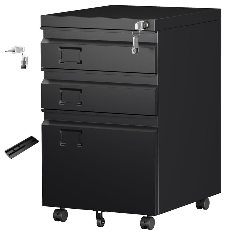 Aobabo 3 Drawer File Cabinet with Lock,Small Filing Cabinet Under Desk for Home Office Organizer Letters/Legal/A4,Required Assembly,Black