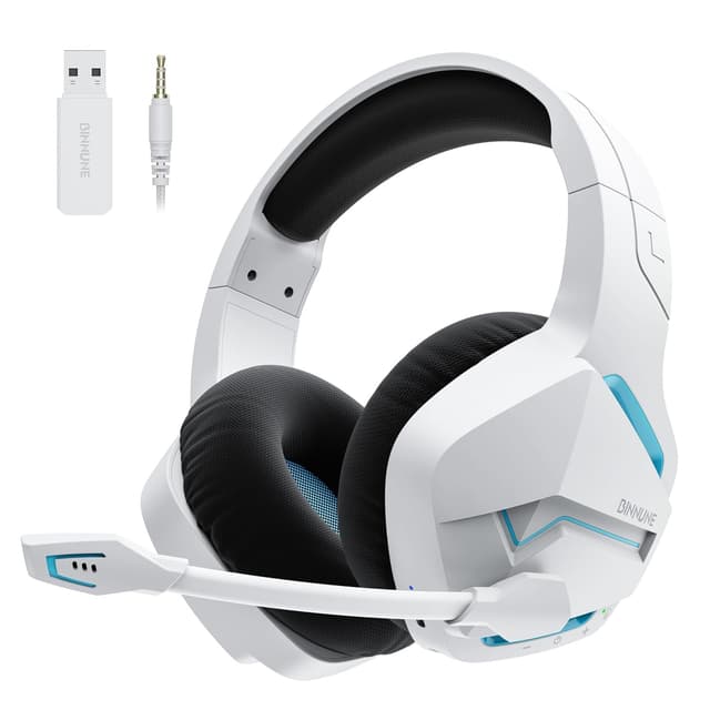 BINNUNE 2.4GHz Wireless Gaming Headset, Bluetooth 5.3 Gaming Headphones with Noise Canceling Mic, 120H Ultra-Long Battery, 50mm Drivers, Multi-Platform for PC / PS5 /PS4/ Switch/Mobile, White