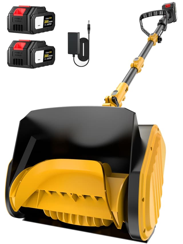 Krmspe Electric Snow Shovel, 21000RPM Cordless Snow Blower, 13" Snow Blower with 2 Powered 24V Batteries, Lightweight for Easy Snow Removal on Steps,Patio,Driveway,Home,Yellow