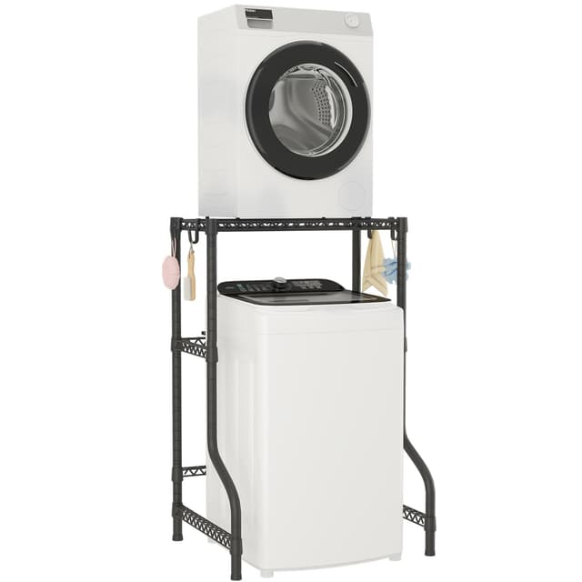 ULIFHOME U16 Upgraded Washer Dryer Stacking Rack for Narrow Laundry Room and Bathroom, Metal Over Washer and Dryer Storage Shelves for Saving Space, 29.5" W x 23.6" D x 53.1" H, Black