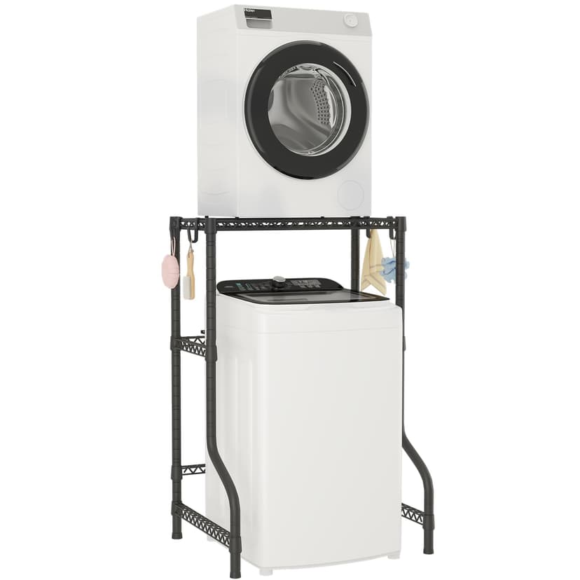ULIFHOME U16 Upgraded Washer Dryer Stacking Rack for Narrow Laundry Room and Bathroom, Metal Over Washer and Dryer Storage Shelves for Saving Space, 29.5" W x 23.6" D x 53.1" H, Black