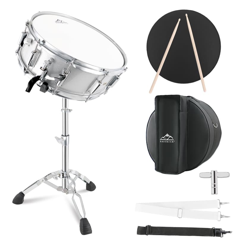 EASTROCK Snare Drum Set 14X5.5 Inches for Student Beginners with Gig Bag, Drumsticks, Stand, Drum Keys, Coated Material Drum Head, Off-white