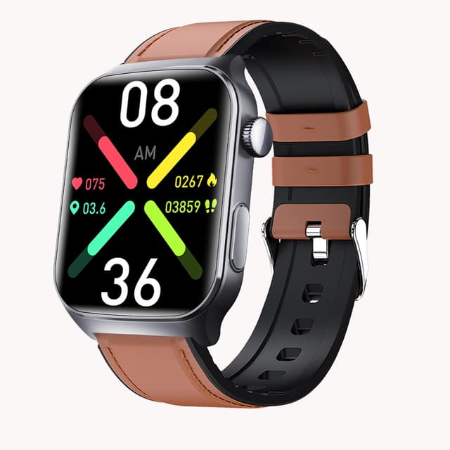 Yihou Fall Detection Smart Watch for Seniors Fall Alert Watch with SOS Heart Rate Monitor Sleep Monitoring Pedometer for Android iOS Brown Leather