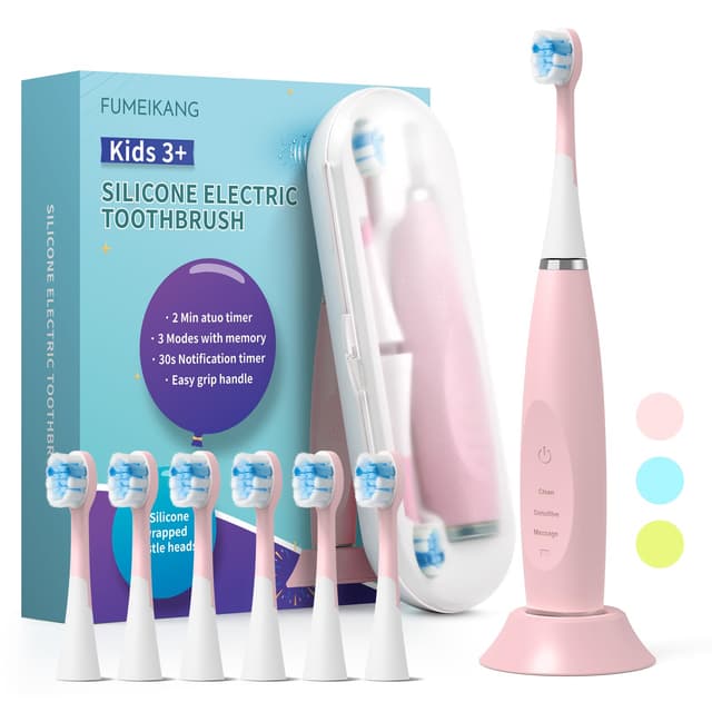 FUMEIKANG Kids Electric Toothbrushes Sonic Rechargeable Tooth Brush Gifts for Boys and Girls Smart Timer Power Toothbrush - 3 4 5 6 7 8 9 10 11 12 (Pink)