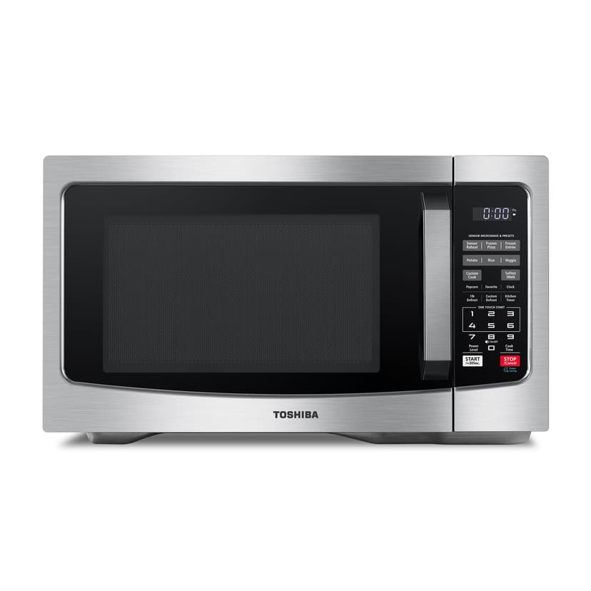 TOSHIBA EM131A5C-SS Countertop Microwave Ovens 1.2 Cu Ft with 12.4" Removable Turntable Smart Humidity Sensor, 12 Auto Menus Mute Function ECO Mode Easy Clean Interior, 1000W, Silver