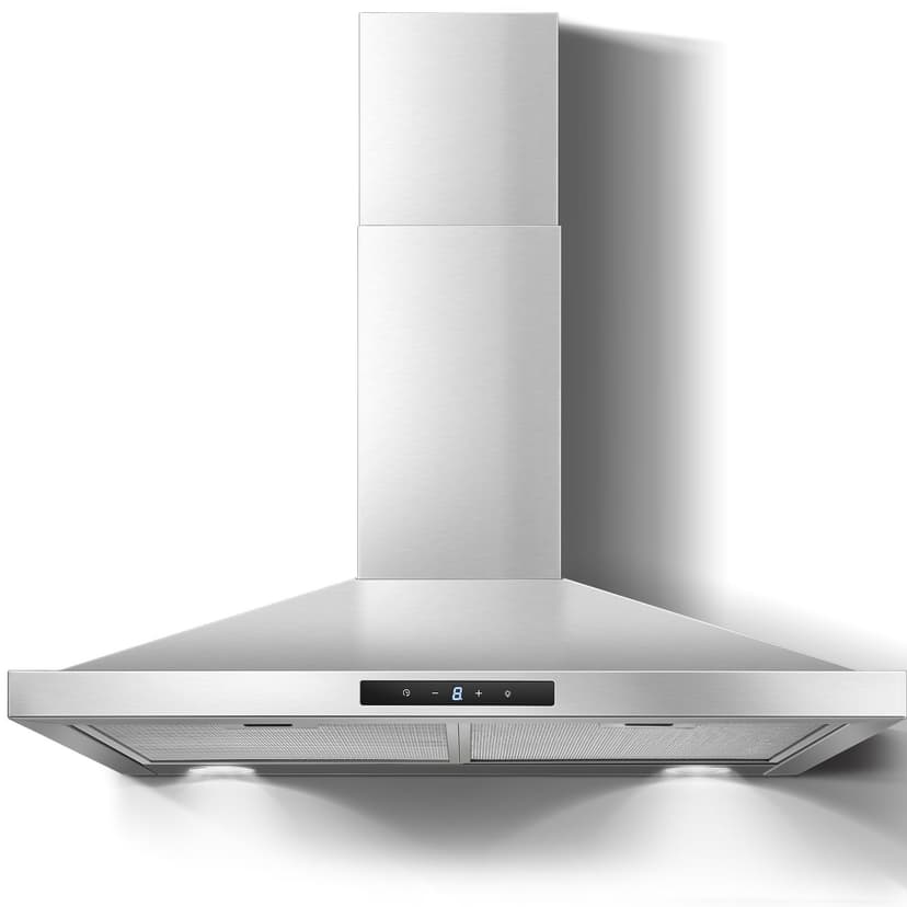 Zomagas Range Hood 30 inch Stainless Steel, Wall Mount kitchen Hood Ducted/Ductless Convertible, Vent Hood w/ 3 Speeds, Touch Control, 5-Layer Mesh Filters, Energy-Saving LED Lights