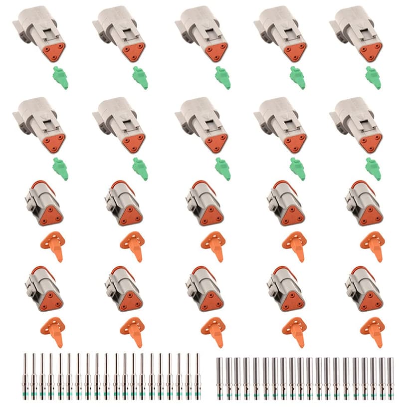 JRready ST6247 DT 3 Pin Connector 10 Sets, Gray Waterproof Electrical Wire Connector with Solid Contacts 14-20AWG