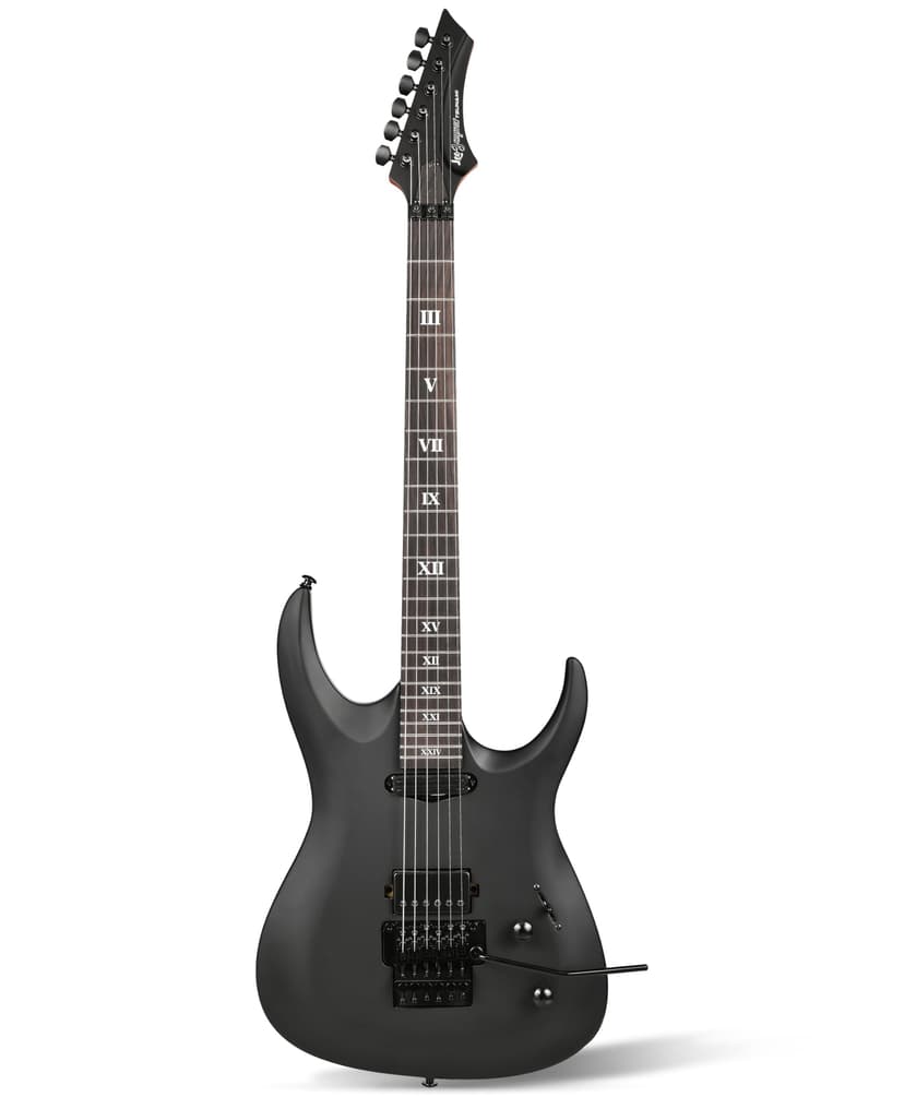 Leo Jaymz Tsunami Electric Guitar Mahogany Body & Roasted Maple Neck, HH Pickups with Rail, Double-Locking Tremolo, 24 Frets (Matte Black)