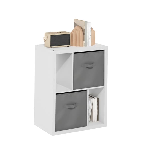 Furinno Viola Standing Storage Shelf with Two Storage Bins, White/Light Grey