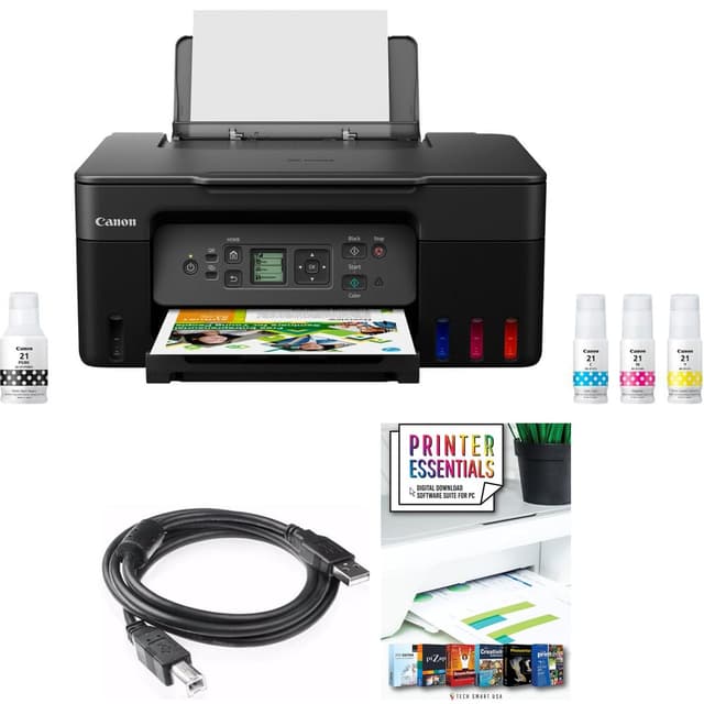 Canon 5805C002 PIXMA G3270 Wireless MegaTank All-in-One Printer Black Bundle with Monoprice 6FT USB 2.0 Cable and Tech Smart USA Printer Essentials