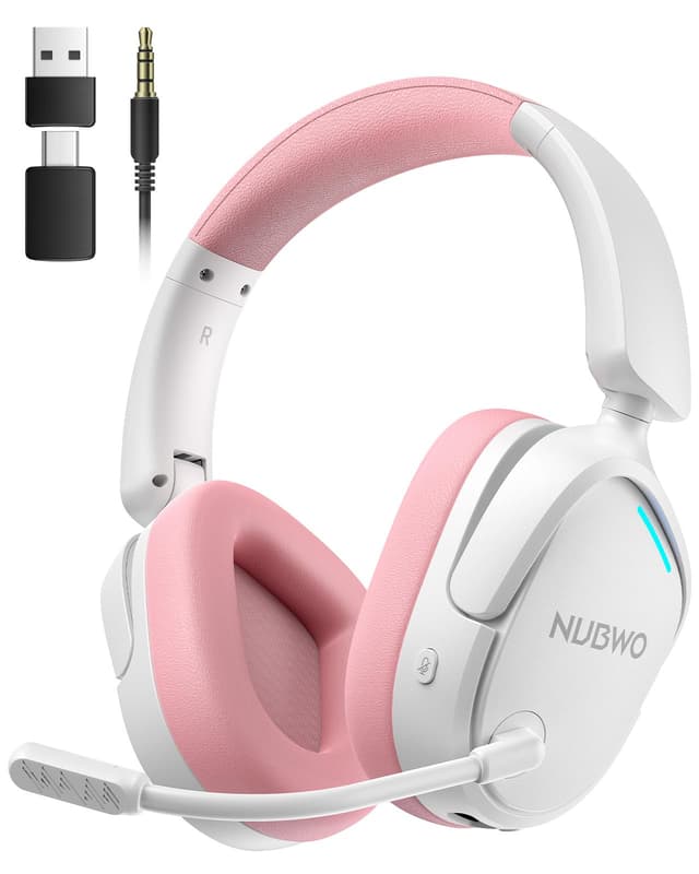 NUBWO Wireless Gaming Headset for PS5, PC, PS4 - Dual 2.4G & Bluetooth Simultaneous Gaming Headphones, EQ Sound Modes, Noise-Canceling Mic, 80-Hour Battery, Comfortable Foldable & Travel Design