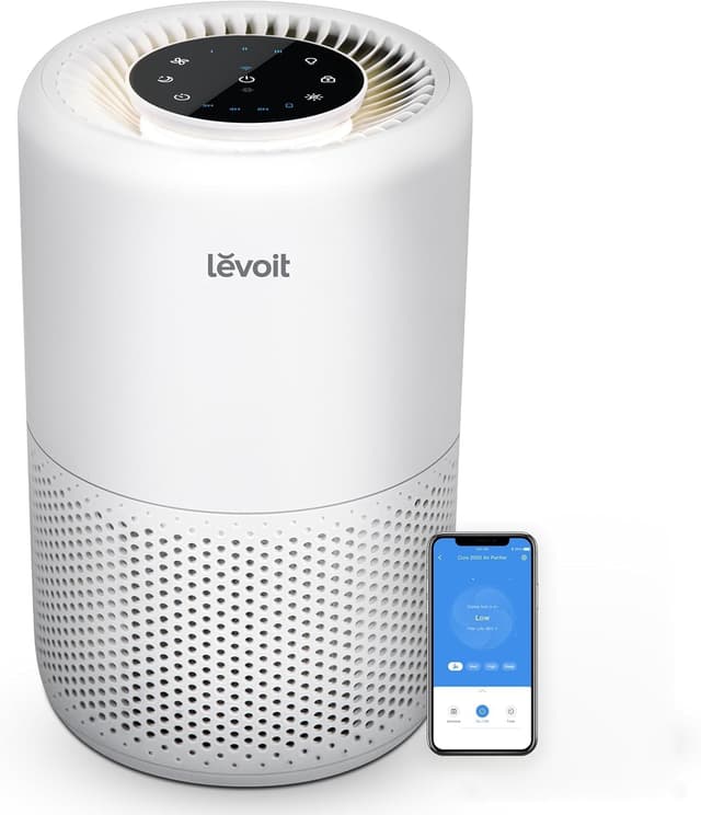 LEVOIT Air Purifier for Home Bedroom Dorm Room, Smart & Voice Control, AHAM Verifide, 3-in-1 Filter With HEPA Sleep Mode, for Pollen, Pollutants, Smoke, Dander, Dust, Core 200S-P, White