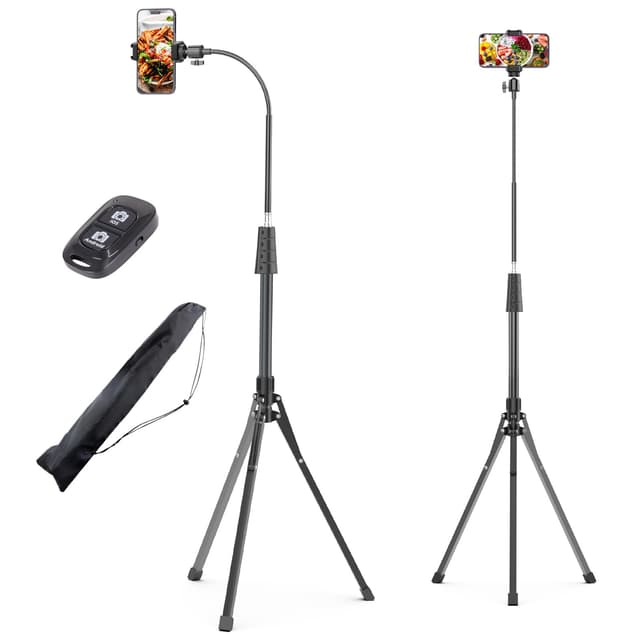 UBeesize 92’’ Cell Phone Tripod Stand with 16.5’’ Gooseneck and Remote, Overhead Tripod with Adjustable 360°Ball Head & Phone Holder for iPhone17 Pro Max/Pro/Plus/ /16/15/14/13, Android Cell Phone