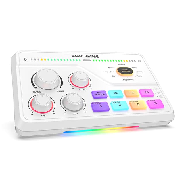 FIFINE Audio Mixer for Gaming with 7.1ch Surround Sound-Volume Knob-Mute-Voice Chat, RGB Computer Mixer with XLR Mic Interface Compatible wtih TV for Live Streaming-AmpliGame SC8W