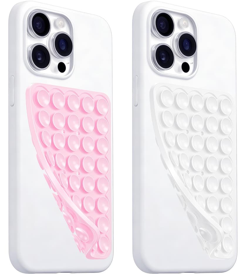 Anteel 2 Pack Silicone Suction Cup Phone Case Mount Double Sided, Hands-Free Silicon Phone Grip with Higher Suction Power for Selfies and Videos, Non Slip Phone Accessories (LightPink&White)