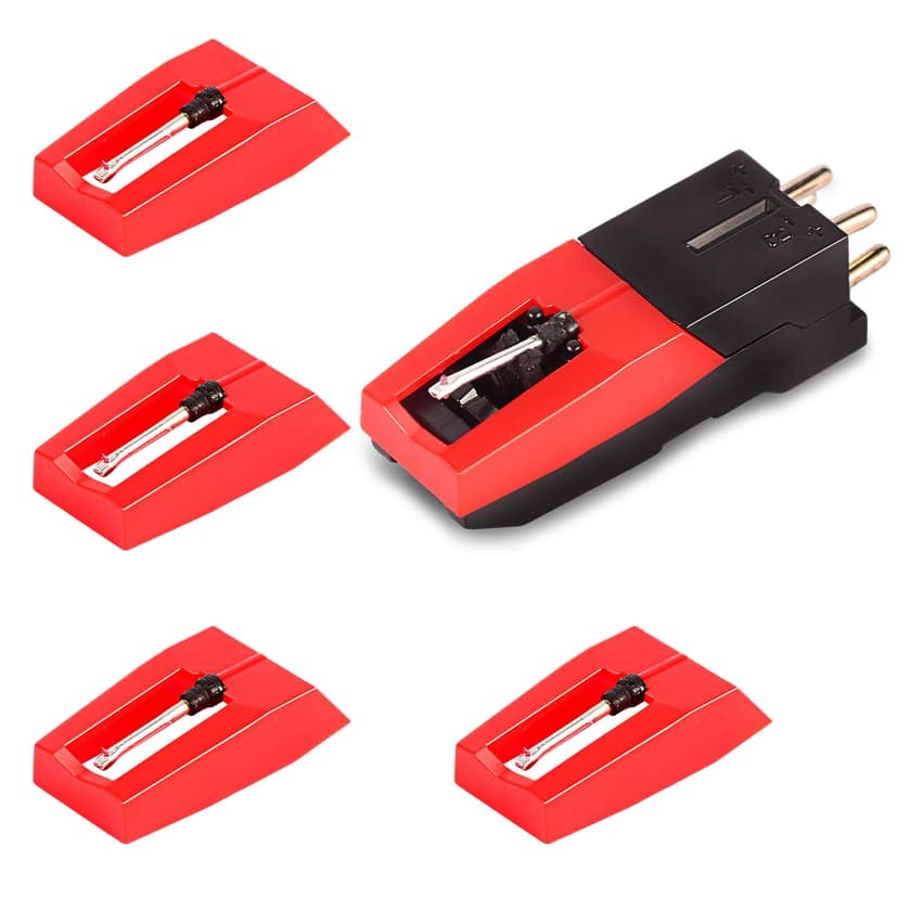 WLUOGCU Record Player Needle, 1 Cartridge with 4 Turntable Needles, Compatible with Crosley, ION, LP Vinyl Record Player, Easy to Install Turntable Parts Kit
