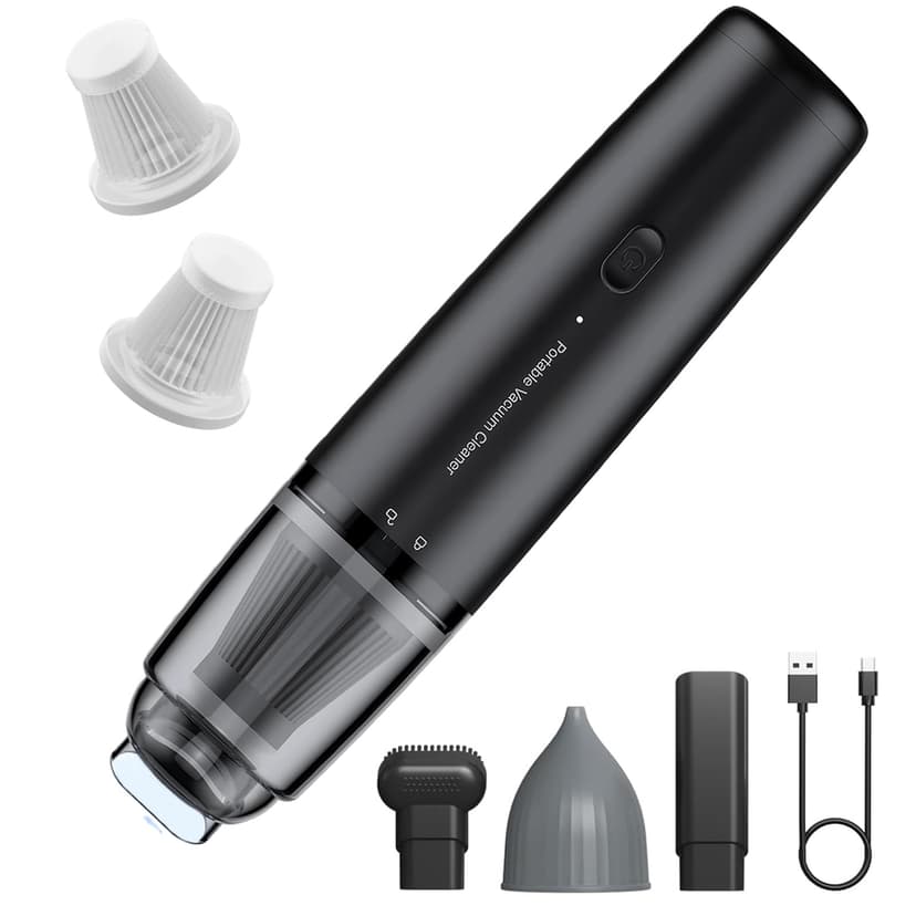 Nvnvske Handheld Vacuum Cordless, Car Vacuum Cleaner Portable with HEPA Filter, 2 Suction Modes, Mini Hand Held Vacuum Rechargeable for Car, Home, Pet Hair, Office, Keyboards(Black)