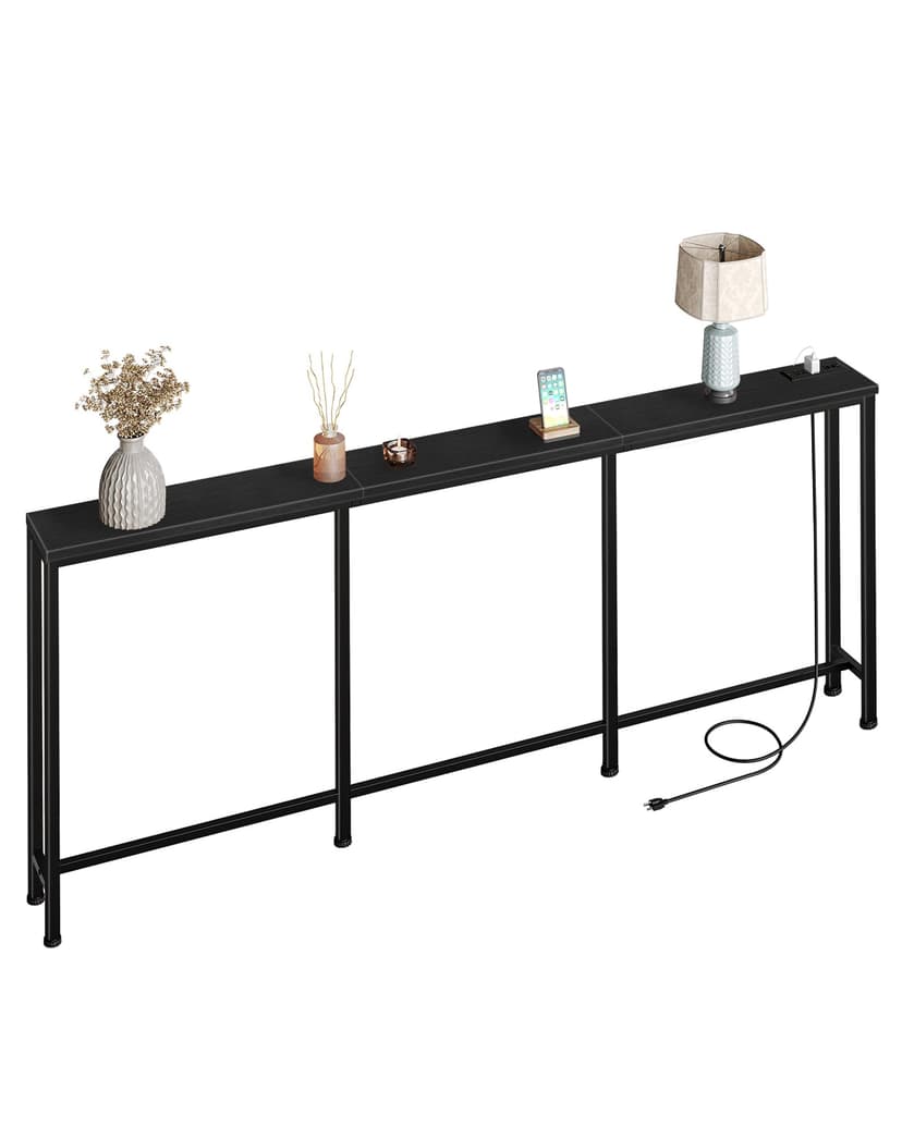 CHOEZON 78.7" Narrow Console Table with Power Outlet 7.1" Skinny Sofa Long Behind Couch Table with Charging Station for Hallway, Living Room Black TXG20UBB