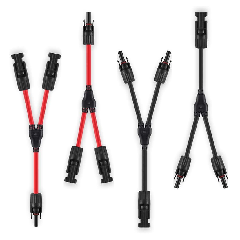 SOYAN 2 Pairs Solar Connectors Y Branch Parallel Adapters 10AWG Cable for Solar Panel (Red & Black)
