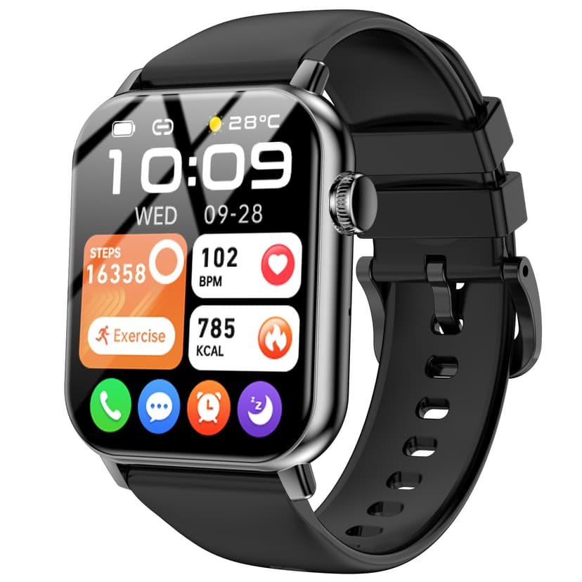 Smart Watches for Men Women, 1.83" HD Touchscreen with Bluetooth Calling, IP68 Waterproof Fitness Tracker, 120+ Sport Modes, 24/7 Heart Rate & Sleep Monitor, Compatible with iPhone Android (Black)