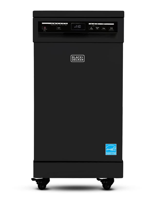 BLACK+DECKER 18-Inch Portable Dishwasher, 8-Place Setting Capacity, Mobile Dish Washer with 6 Wash Programs, LED Display, Stainless Steel Tub, ENERGY STAR Certified, BPD8B, Black