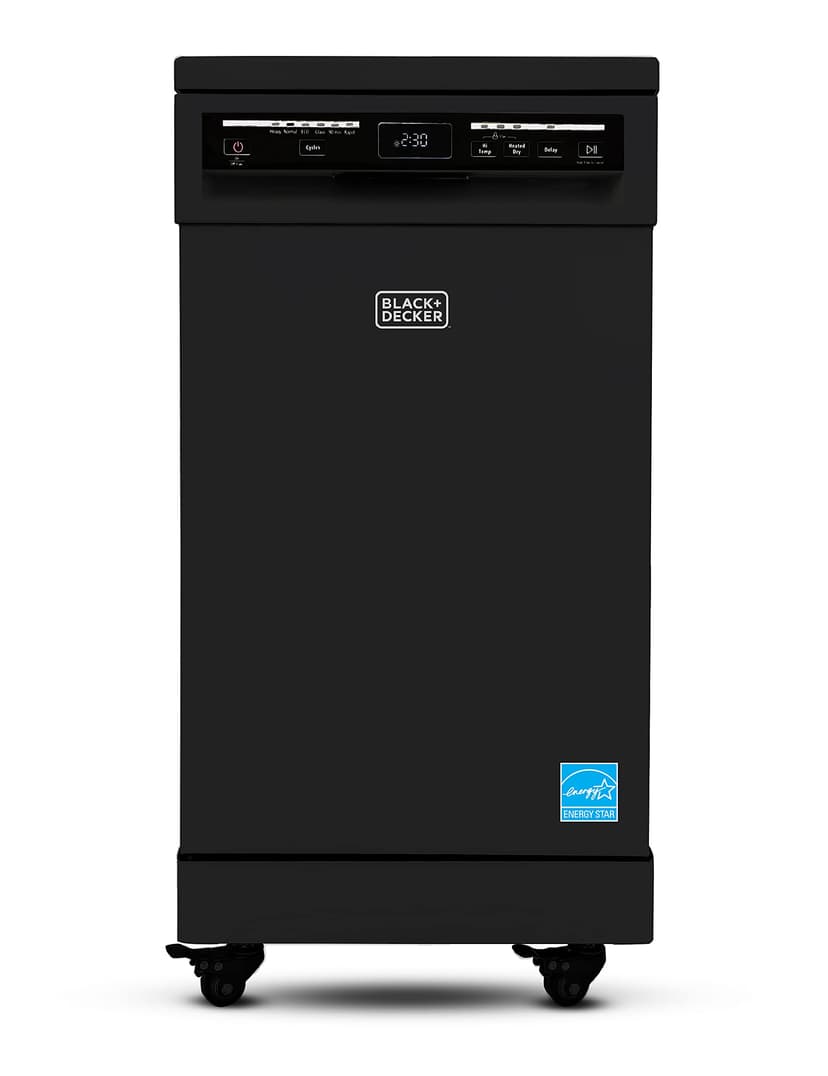 BLACK+DECKER 18-Inch Portable Dishwasher, 8-Place Setting Capacity, Mobile Dish Washer with 6 Wash Programs, LED Display, Stainless Steel Tub, ENERGY STAR Certified, BPD8B, Black