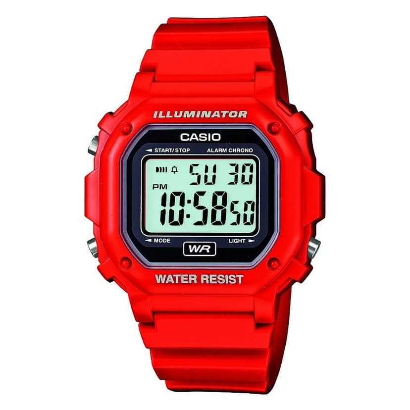 Casio F108WH Series | Watches for Men | Digital Watch | Red | 1/100 SEC Stopwatch | 24H Countdown Timer | 50M WR | LED Backlight | Daily Alarm | Calendar | World Time | 12/24 Hr Format | 7 Yr Batt