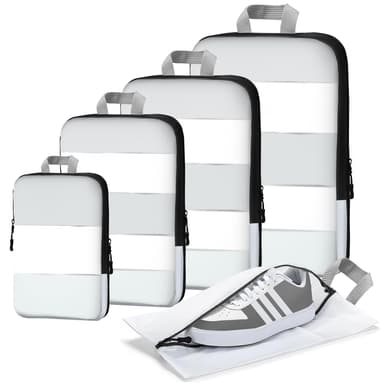 XBLGX Compression Packing Cubes, 5-Piece Set Travel Organizer Boxes, Compressible Luggage Cubes With Zipper for Women/Men - Essential Travel Accessories