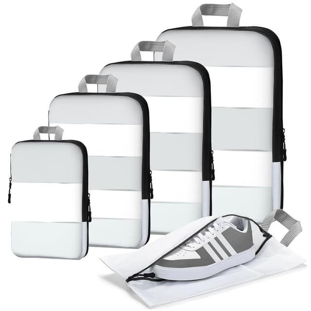 XBLGX Compression Packing Cubes, 5-Piece Set Travel Organizer Boxes, Compressible Luggage Cubes With Zipper for Women/Men - Essential Travel Accessories